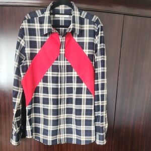 Givenchy Men's Navy Plaid Shirt with Red Detail